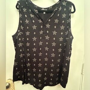 Sonoma Black & Beige Star Print Flowy Sleeveless Blouse Top Women’s 2XL